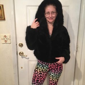 Black Cropped Faux Fur Jacket